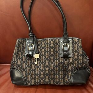 Fossil Brown and Black Monogram Shoulder Bag